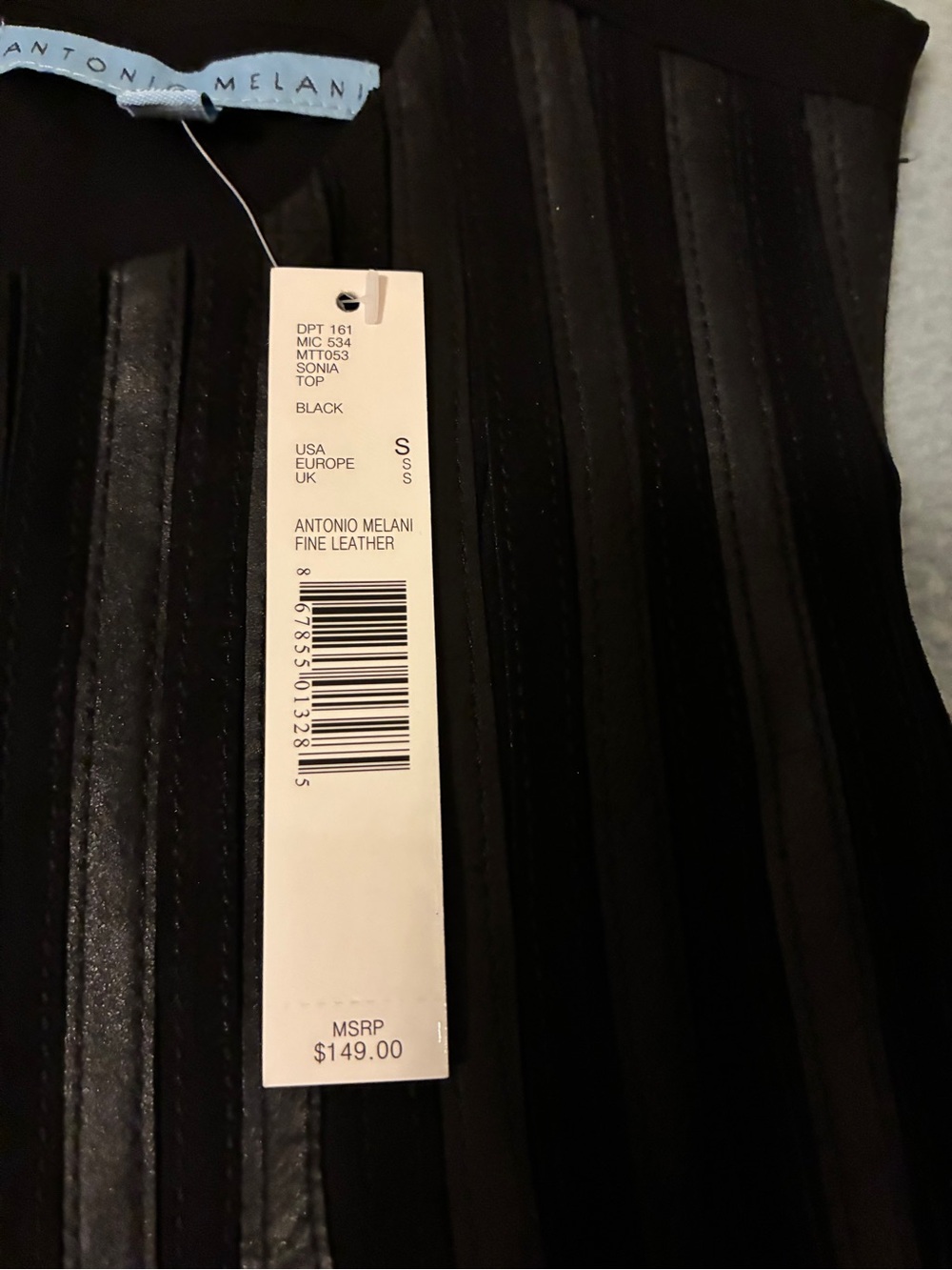 ANTONIO MELANI Black Vertical Leather Striped Sleeveless Top - Picture 4 of 7